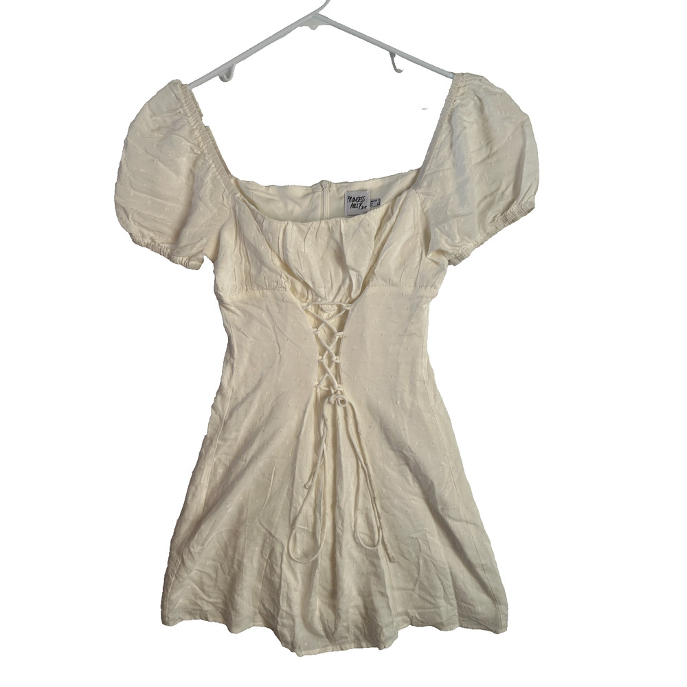 Princess Polly Dress Womens US 6 White Puff Sleeve Lace Up Mini Dress